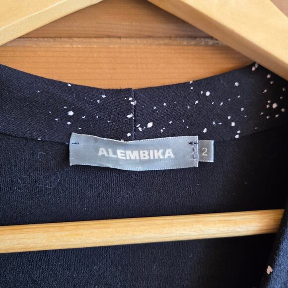 Alembika Tunic Top 2 Black White Splatter Pocket Front 3/4 Sleeve Soft Stretchy - Picture 3 of 7